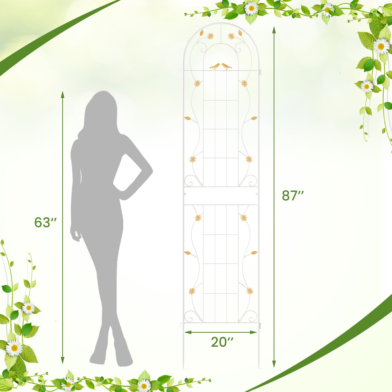 2 Pack 86.5 x 20 Inches Metal Garden Trellis for Climbing Plants-White