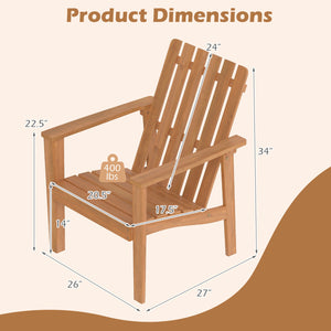 2 Pack Acacia Wood Outdoor Patio Chair with Slatted Backrest and Seat Built-in Armrest
