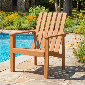 2 Pack Acacia Wood Outdoor Patio Chair with Slatted Backrest and Seat Built-in Armrest