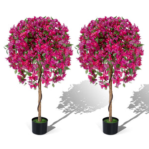 2 Pack Artificial Azalea Trees Faux Floral Plants with Vivid Blooming Flowers