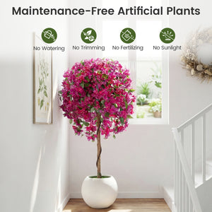 2 Pack Artificial Azalea Trees Faux Floral Plants with Vivid Blooming Flowers