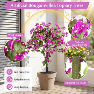 2 Pack Artificial Bougainvillea Trees with Ground Spike and PE Trunks for Porch
