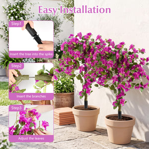 2 Pack Artificial Bougainvillea Trees with Ground Spike and PE Trunks for Porch