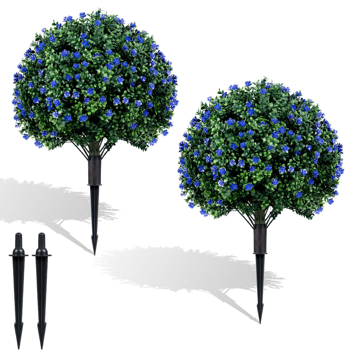 2 Pack Artificial Camellia Boxwood Topiary Ball Trees 27.5 Inches Faux Floral Shrubs