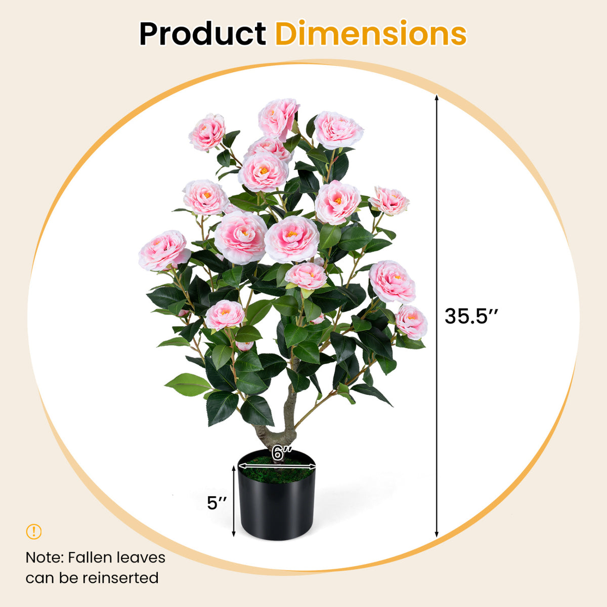2-Pack Artificial Camellia Tree Faux Flower Plant in Cement-Filled Pot-Pink