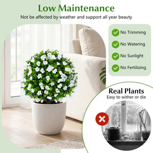 2 Pack Artificial Eucalyptus Topiary Trees with Flowers and Cement Planter for Home-White