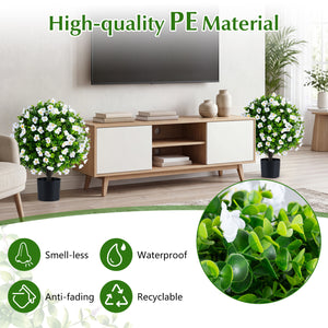 2 Pack Artificial Eucalyptus Topiary Trees with Flowers and Cement Planter for Home-White