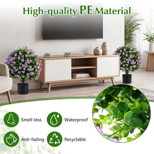 2 Pack Artificial Eucalyptus Topiary Trees with Flowers and Cement Planter for Home-Purple