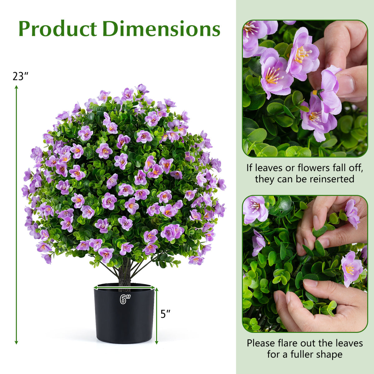 2 Pack Artificial Eucalyptus Topiary Trees with Flowers and Cement Planter for Home-Purple