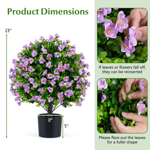 2 Pack Artificial Eucalyptus Topiary Trees with Flowers and Cement Planter for Home-Purple