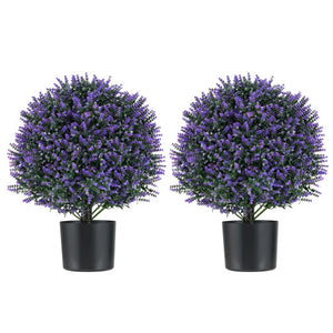 2 Pack Artificial Lavender Topiary Ball Tree Faux Shrub Bushes with Flowers-Purple