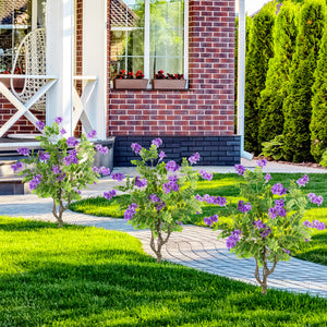 2 Pack Artificial Locust Flower Trees 39 Inch Fake Evergreen Shrubs with Ground Spikes-Purple