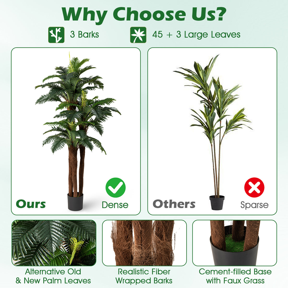 2 Pack Artificial Palm Tree 6.3 ft Tall with Adjustable Leaves