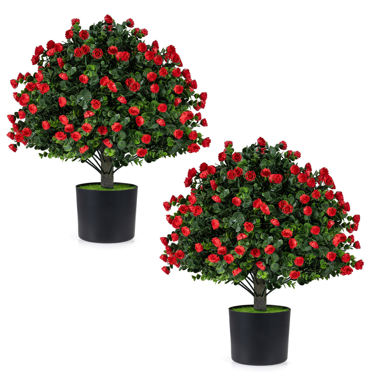 2 Pack Artificial Rose Topiary Ball Trees with PP Cement-Filled Flowerpot for Home
