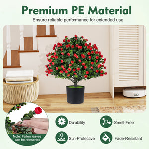 2 Pack Artificial Rose Topiary Ball Trees with PP Cement-Filled Flowerpot for Home
