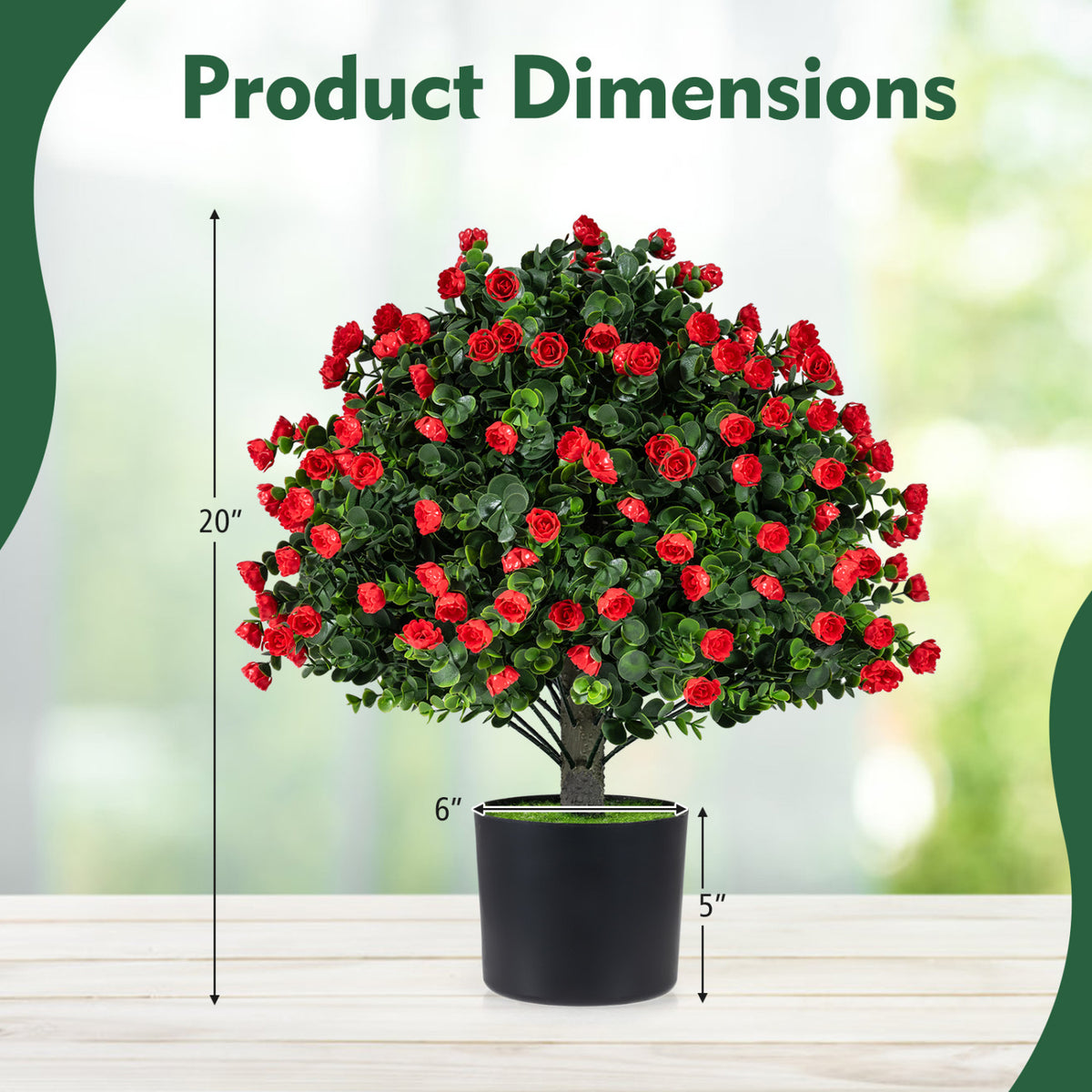 2 Pack Artificial Rose Topiary Ball Trees with PP Cement-Filled Flowerpot for Home