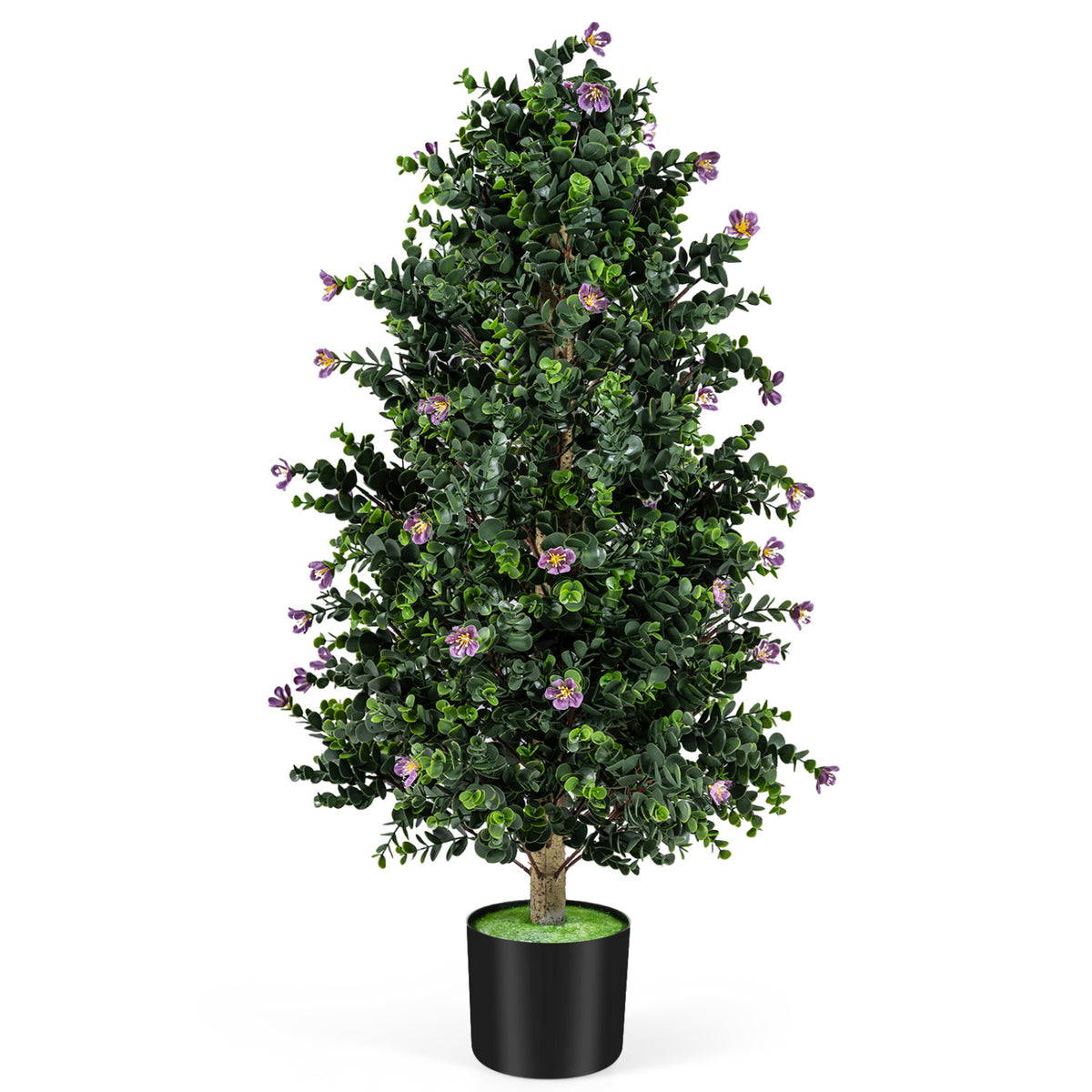 2 Pack Artificial Topiary Cone Tree Faux Potted Shrub Plant with 49 Flowers-purple