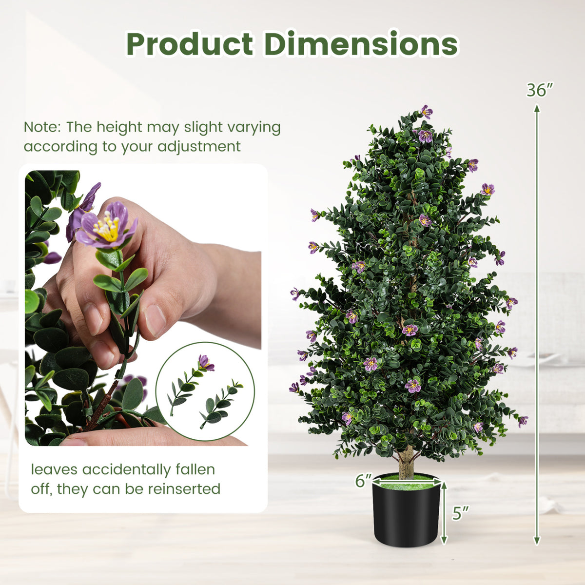 2 Pack Artificial Topiary Cone Tree Faux Potted Shrub Plant with 49 Flowers-purple