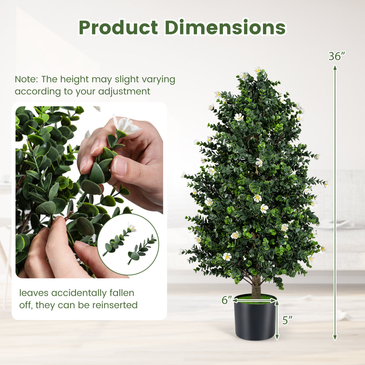 2 Pack Artificial Topiary Cone Tree Faux Potted Shrub Plant with 49 Flowers-White