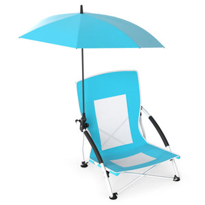 2 Pack Beach Umbrella Chair for Adults with Adjustable Parasol-Blue