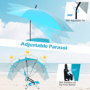 2 Pack Beach Umbrella Chair for Adults with Adjustable Parasol-Blue