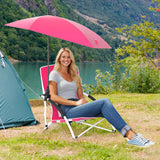 2 Pack Beach Umbrella Chair for Adults with Adjustable Parasol-Pink