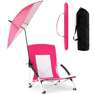 2 Pack Beach Umbrella Chair for Adults with Adjustable Parasol-Pink