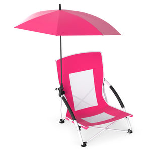 2 Pack Beach Umbrella Chair for Adults with Adjustable Parasol-Pink