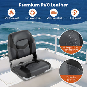 2-Pack Boat Seats with Fixing Bolts and Hinges-Black