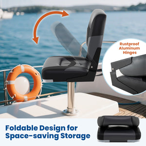 2-Pack Boat Seats with Fixing Bolts and Hinges-Black