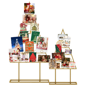 2 Pack Christmas Tree Photo Holder with 36 Round Clips and Metal Hanging Rack-Gloden