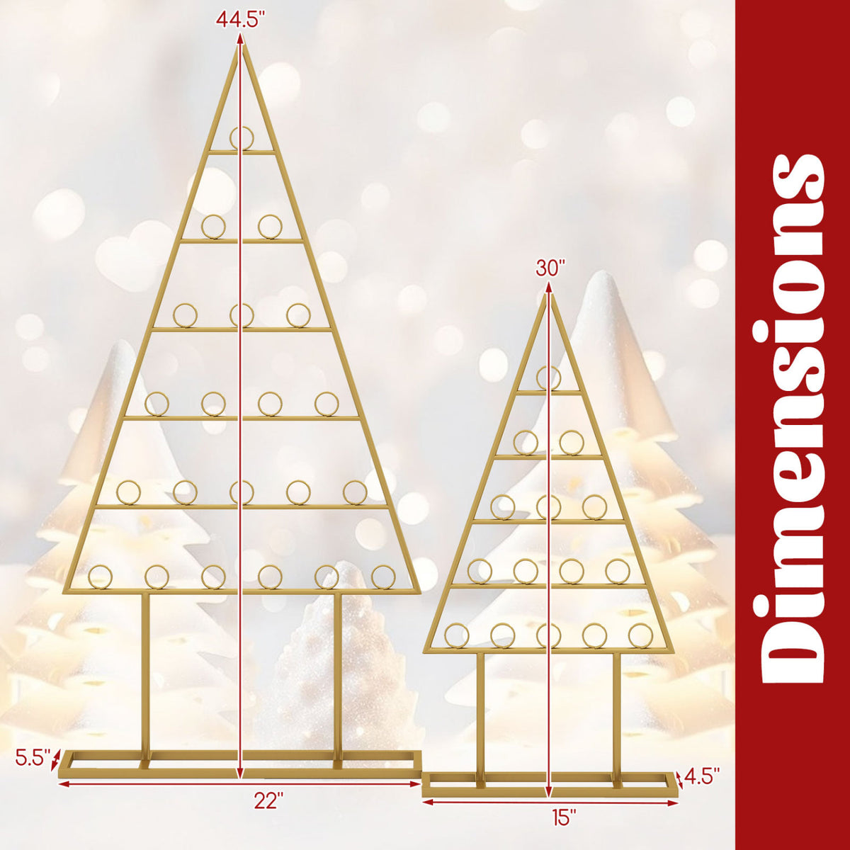 2 Pack Christmas Tree Photo Holder with 36 Round Clips and Metal Hanging Rack-Gloden