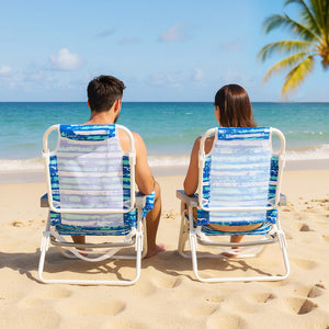 2 Pack Folding Beach Chair with Adjustable Positions and Head Pillow-Blue