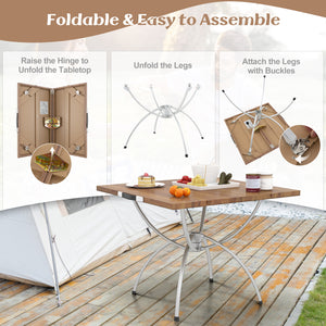 Patented 2 Pack Folding Camping Table with Wood-grain Tabletop for Hiking Party-Natural