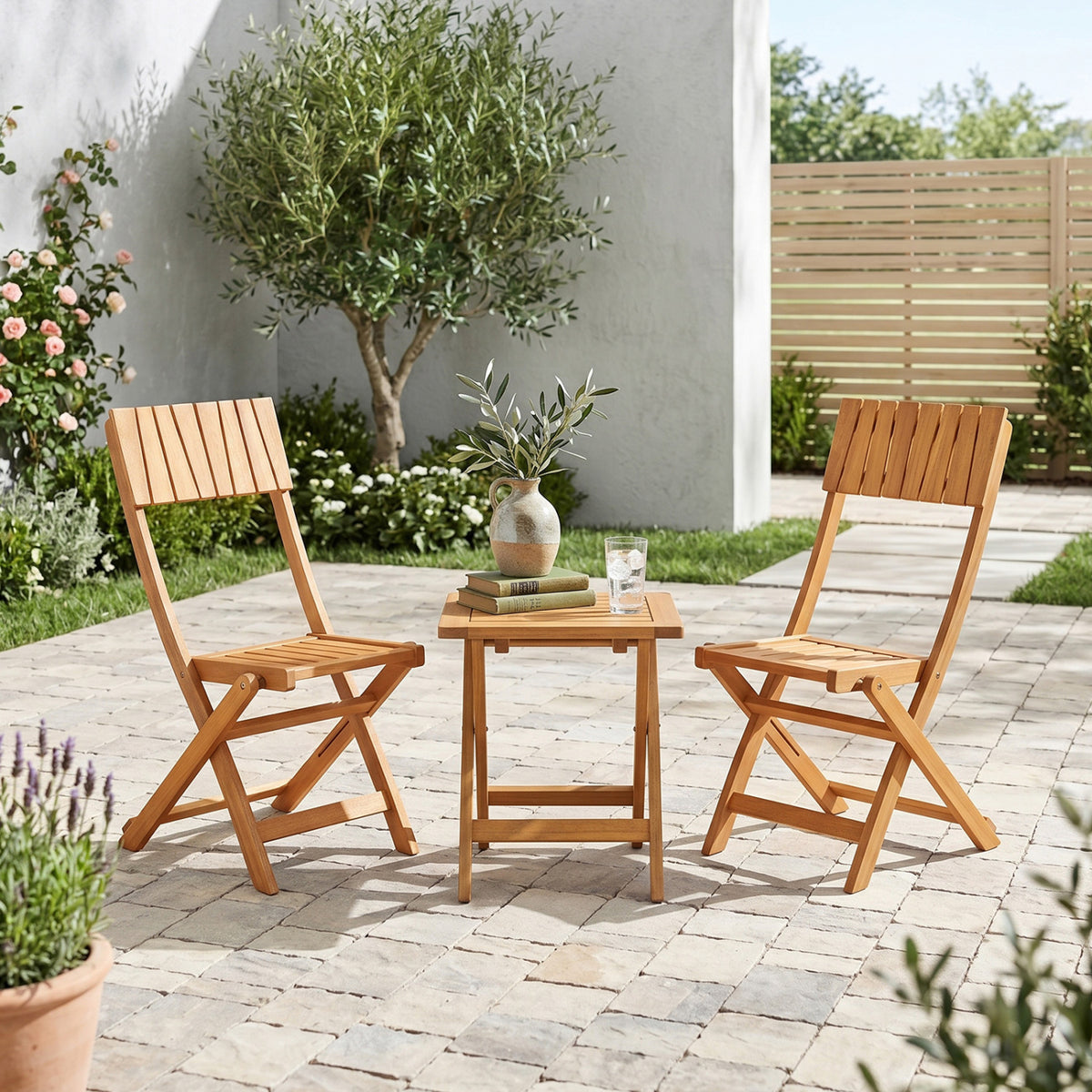 2 Pack Folding Chairs Sturdy Wood Dining Chairs with Slatted Backrest and Seat