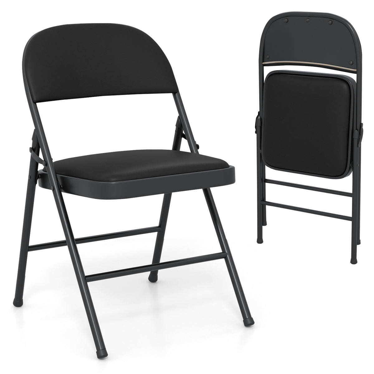 4 Pack Folding Chairs with Metal Frame and PVC Leather for Indoor Outdoor-Black