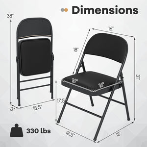 4 Pack Folding Chairs with Metal Frame and PVC Leather for Indoor Outdoor-Black