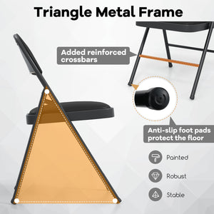4 Pack Folding Chairs with Metal Frame and PVC Leather for Indoor Outdoor-Black