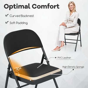4 Pack Folding Chairs with Metal Frame and PVC Leather for Indoor Outdoor-Black