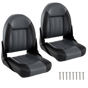 2-Pack Folding High Back Boat Chairs with Sponge Padding and Fixing Bolts-Black