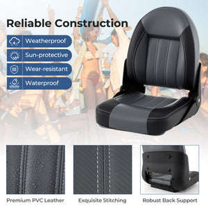 2-Pack Folding High Back Boat Chairs with Sponge Padding and Fixing Bolts-Black