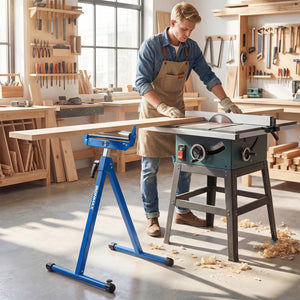 2-Pack Folding Roller Stands Portable Outfeed Supports with Adjustable Height-Blue