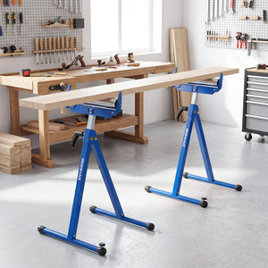 2-Pack Folding Roller Stands Portable Outfeed Supports with Adjustable Height-Blue