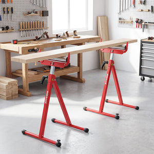 2-Pack Folding Roller Stands Portable Outfeed Supports with Adjustable Height-Red