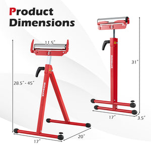 2-Pack Folding Roller Stands Portable Outfeed Supports with Adjustable Height-Red