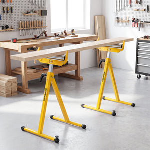 2-Pack Folding Roller Stands Portable Outfeed Supports with Adjustable Height-Yellow