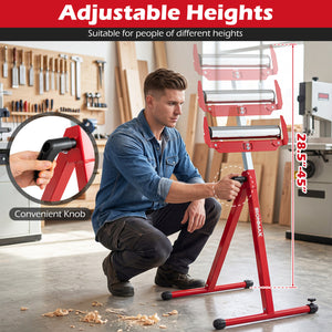 2-Pack Folding Roller Stands Portable Outfeed Supports with Adjustable Height-Red