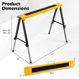 2 Pack Folding Saw Horses with 12 Adjustable Leg Heights and Handles-Yellow