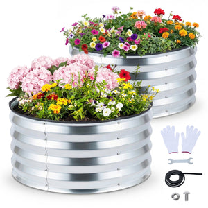 2 Pack Galvanized Raised Garden Bed Kit with Open-Ended Base-Silver