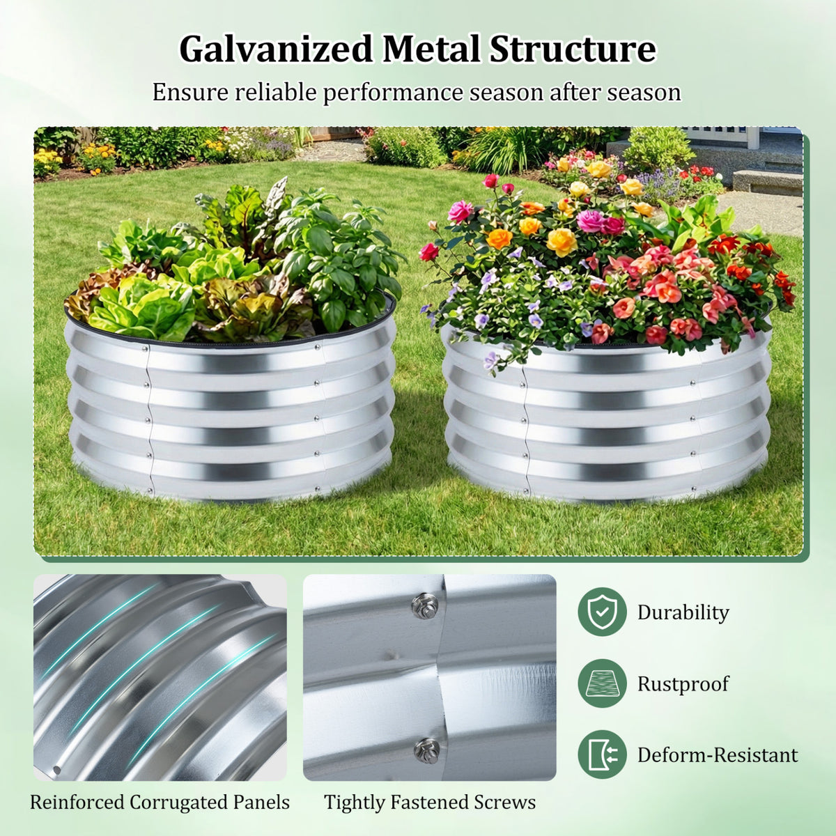 2 Pack Galvanized Raised Garden Bed Kit with Open-Ended Base-Silver